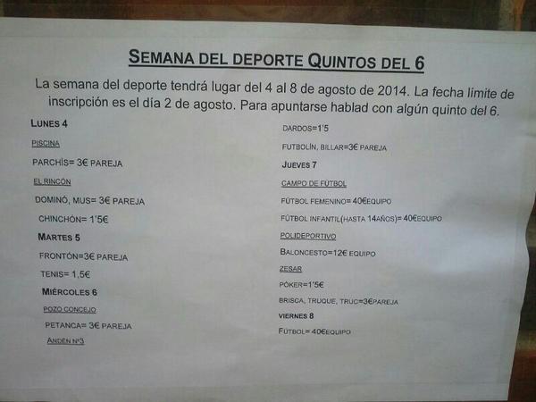 QuintosDel6's tweet image. Esta semana tendrá lugar la SEMANA DEL DEPORTE. Todo aquel interesado en apuntarse: 680655586 / 634270784.