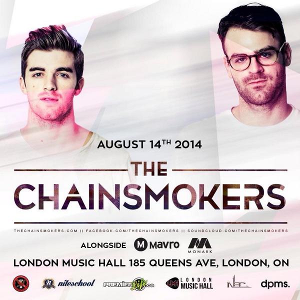 premierlife's tweet photo. CONTEST TIME-RT for a chance to win a pair of tix to see the @TheChainsmokers @londonmusichall on Aug14. http://t.co/ALhMtqKvsE