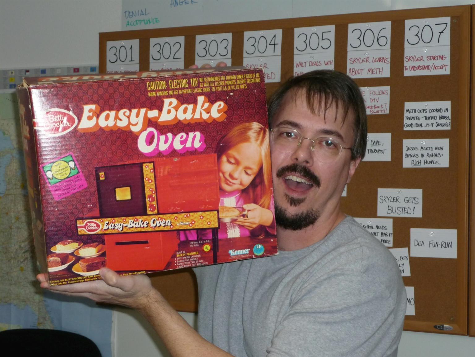 Let s cook, yo. Vince Gilligan on his happy birthday in the writers room (season 3 Idea Board behind). 