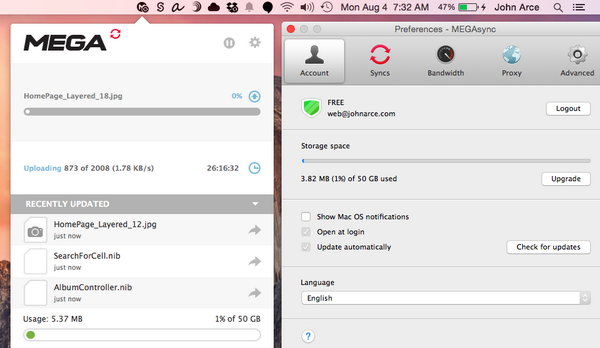 thejohnarce's tweet image. Now using #MegaSync desktop client with 50GB free.