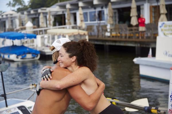 FatChanceRow's tweet image. At finish and still married to @meredithloring ... Miracle and success after 45d in our floating dog house.