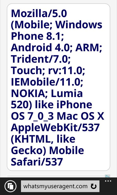 ASV93's tweet image. IE11 user agent in #WindowsPhone 8.1 GDR1