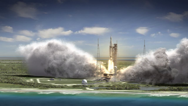 NASAKennedy's tweet photo. IMAGE 2: Artist rendering of the liftoff of @NASA_SLS from KSC's Pad 39B. RT if this should be our next #KSCcoverPic http://t.co/VGpWcauTDt