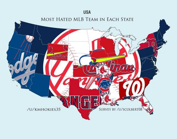 Here are (supposedly) the most hated teams by each state. #STLCards