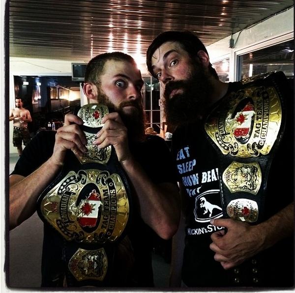 KickinStompin's tweet photo. New NWA Canadian Tag Team Champions @RazenWrestling @StompingIvan @KickinStompin http://t.co/iQ26mrqHa6