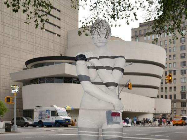 CBSNews's tweet photo. Body-paint artist blends models into NYC landmarks http://t.co/tEX0oVZyuf http://t.co/vOSBwSUlBp