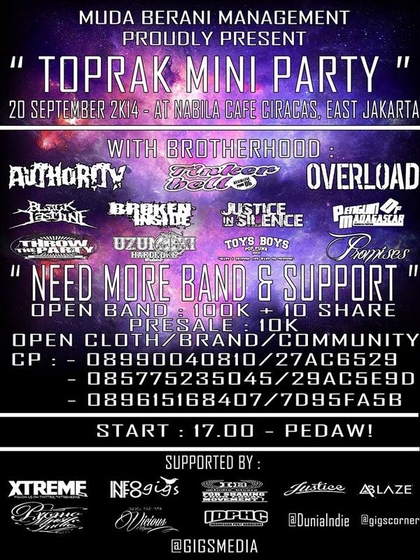 Toprak Mini Party, 27 September At.Nabila Cafe Ciracas .INFO : 08990040810/ 29AC5E9D