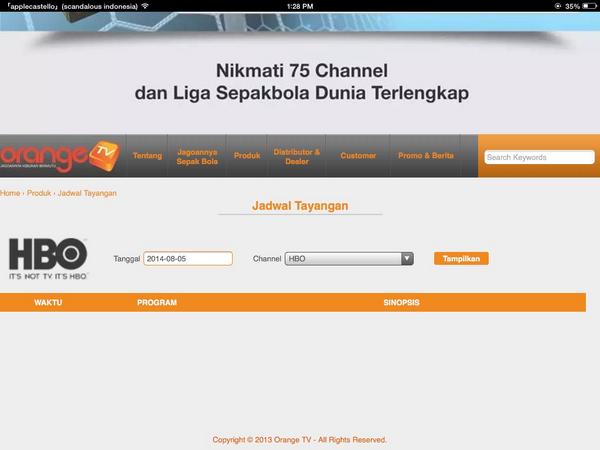 Barusan aku buka jadwal di web nya tapi gak muncul jg, padahal udh dipilih tampilkan min <a href="/OrangetvID/">Orange TV</a>