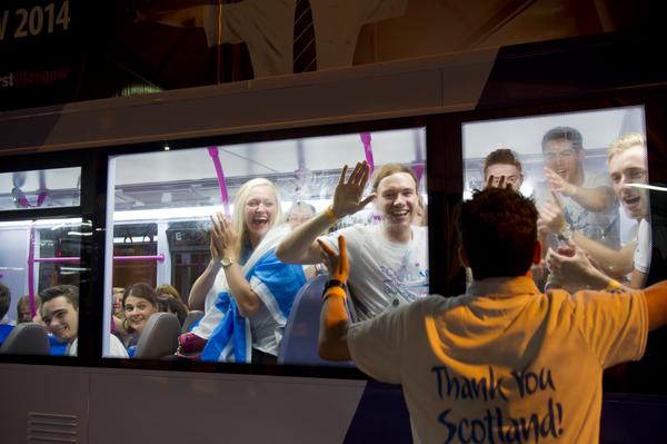 That time after the #2014Ceremony when Table Tennis player @NiallCameroon almost got left behind. #GoScotland
