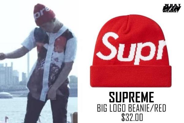 supreme big logo beanie red