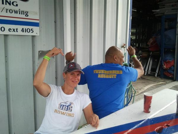 Be sure to come and say hi "<a href="/LU_Rowing/">Dr. Amanda Schweinbenz</a>: <a href="/UBCRowing/">UBC Rowing</a> coaches &amp; "recruits" rocking out during the weather delay "