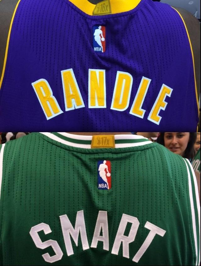 Paul Lukas on X: Comparison of Lakers' white uniforms, showing ad patch and new collar. (Old version was alternate, new one is primary or Association.) / X