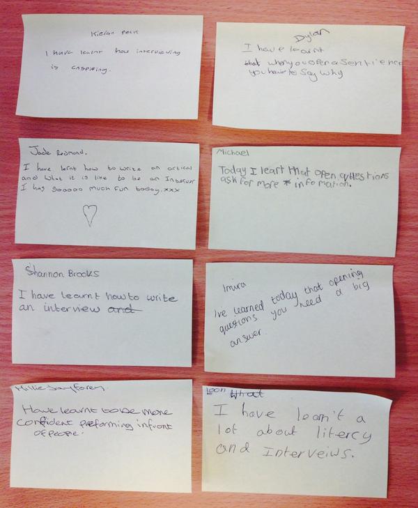 MrMoonUK's tweet image. Feedback from pupils based on @Unity_Drama's session on interviewing and questioning. #English #SpeakingandListening