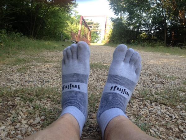 swhickey's tweet image. Finished my test run with my new @injinji socks...10 miles at Pilot Knoll Trail.  #testpassed