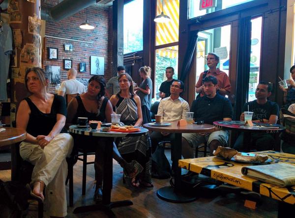 GraniteState3D's tweet photo. #SandBoxFinalists meeting with the owner of @brewdawakening in Lowell, Ma for #inspiration.. @MV_Sandbox #create #art http://t.co/2J20ixTE7b
