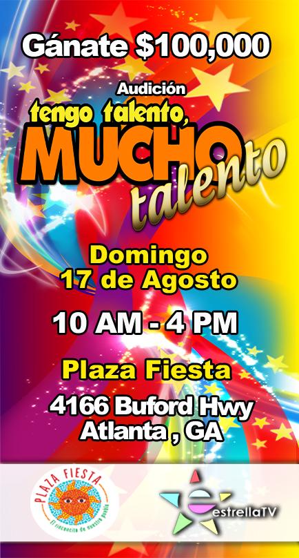 LaBravaAtlanta's tweet photo. Audiciones de Tengo Talento Mucho Talento en Atlanta!!!
Domingo 17 de Agosto de 10am - 4pm en Plaza Fiesta Atlanta http://t.co/0KkseJOu1T