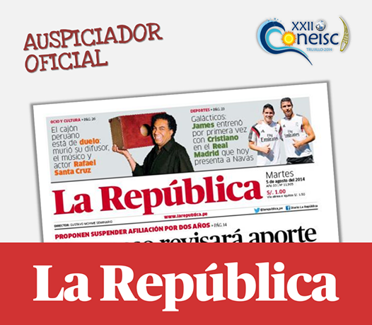 coneiscUNT2014's tweet photo. La Republica auspiciador oficial del #CONEISC2014Trujillo! http://t.co/Trg9CT168M