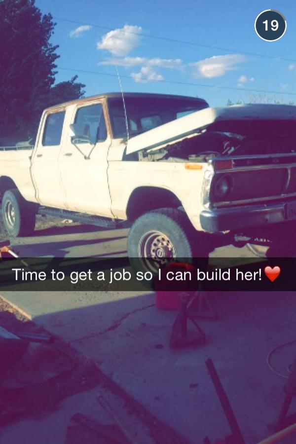 DREADING IT. But this truck is beyond worth it! Can't wait till shes done! #DieselSwap #powerstroke #Highboy #crewcab