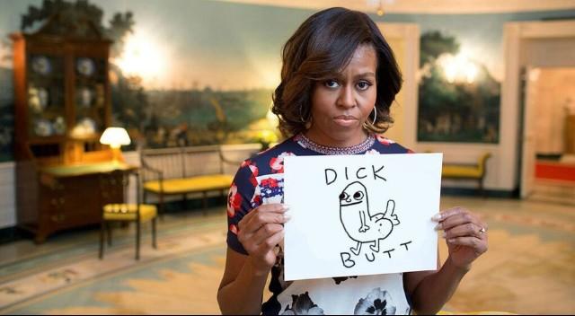 Happy bday I couldnt find any pics of us so heres Michelle Obama holding up a sign of dick butt seeya 