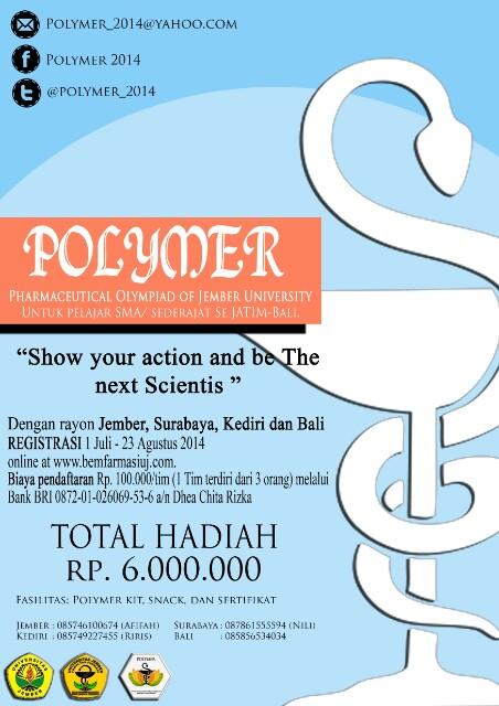 <a href="/SMAN1BWI/">SMAN 1 BANYUWANGI</a> Ayo daftar segera POLYMER yg diadakan o/ fak. Farmasi UJ untuk SMA sederajat sejatim-bali (<a href="/polymer_2014/">polymer2014</a>)