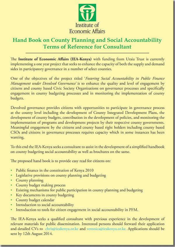 #CALLFORCONSULTANTS: Handbook on County Planning & Social Accountability