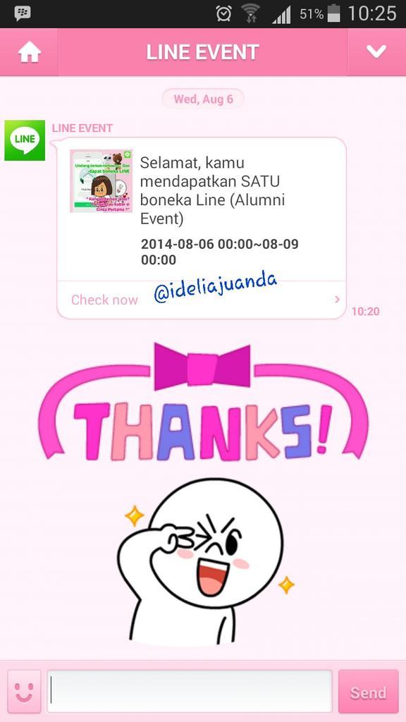 ideliajuanda's tweet image. Thanks @indo_line , ditunggu bonekanya..Moon atau Cony yaa~ ♡ =P #LineEvent #LINEforANDROID #FindAlumni