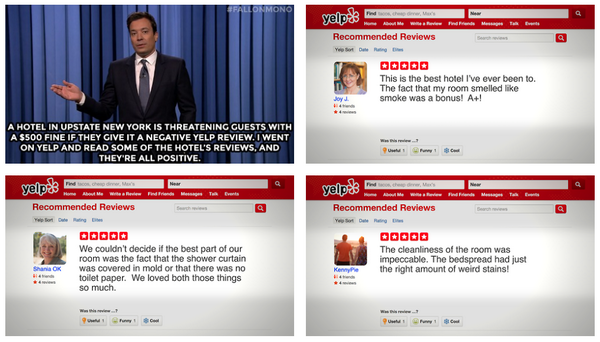 "A hotel in upstate New York is threatening guests with a $500 fine if they give it a..." nbc.com/the-tonight-sh…