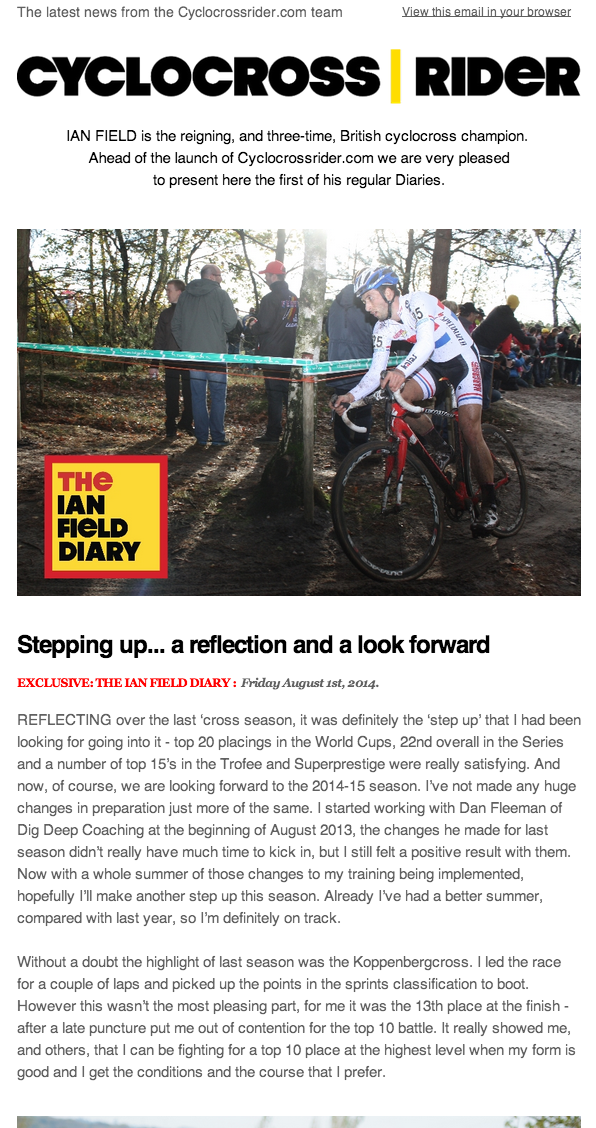 CYCLOCROSSRIDER's tweet photo. Our first @FieldyCX Diary. Coming to the new website very soon. http://t.co/ua6zzyaCZf #crossiscoming http://t.co/OJcxWslraF