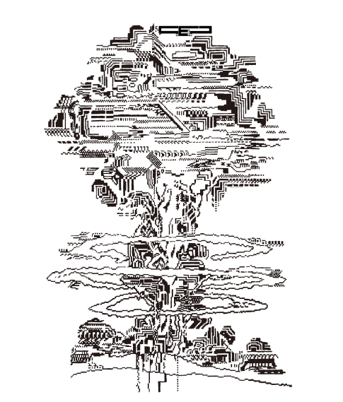 広島原爆の日の今日、キノコ雲をモチーフにして制作していた手描き
