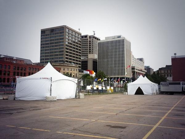 <a href="/sculpturesj/">Sculpture Saint John</a> Tents are up! Don't miss the opening ceremonies tomorrow at 11am #livelifeuptown <a href="/peakrentals/">PeakRentals.com</a> thanks :)