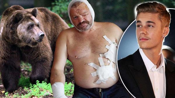 Braunbär steht auf Mann. Handy bimmelt. Klingelton: „Baby“ von Justin Bieber. Bär flüchtet. bild.de/news/ausland/b…