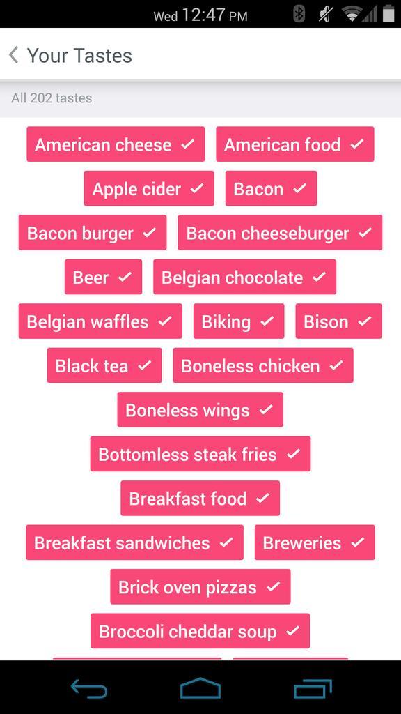 rwarner's tweet image. Can&apos;t fit my 202 tastes in one screen #v8problems #foursquaretastes @foursquare