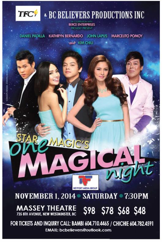 PinoyTVCanada's tweet photo. One Magical Night #TFC at Massey Theatre http://t.co/5UIAAetAlr