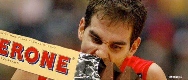 Toblerone's tweet photo. The real MVP RT @nyknicks: Jose Toblerone #NBASweets http://t.co/lLRCnxPoRX