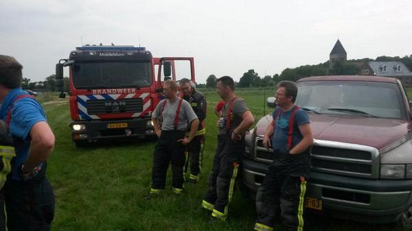 Korpsen Middelstum en Loppersum rukten vandaag uit voor brand in een persmachine.