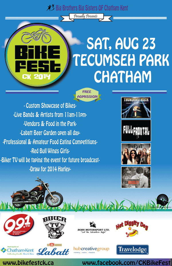 BikeFest is revving up! SATURDAY, AUGUST 23RD, TECUMSEH PARK, CHATHAM! bikefestck.ca