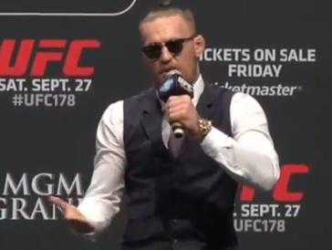 JOEdotie's tweet photo. Video: Conor McGregor was on fire at this fan’s Q&amp;A session ahead of UFC 178 http://t.co/QJ3kyKK0gZ http://t.co/rWqHnlpFlx