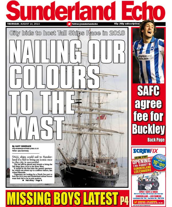 SunderlandEcho's tweet photo. Today's front page: http://t.co/OcBI0PKALm