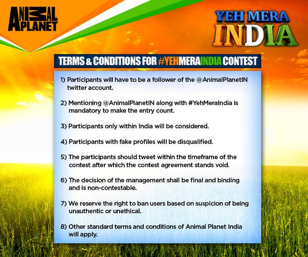 AnimalPlanetIn's tweet photo. Now that the #contest has begun read the T&amp;C and keep tweeting us your answers with #YehMeraIndia. http://t.co/sRylEYBlDB