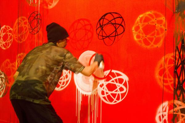 The legendary street artist #Futura working on his piece for #LanguageoftheWall. Opens August 13th!