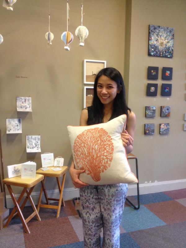 craftscotland's tweet photo. Our happy winner @rachellew25 with her @UrsulaHunter cushion. Share your pictures from the show and win #cssummershow http://t.co/fHl3PiG7o2