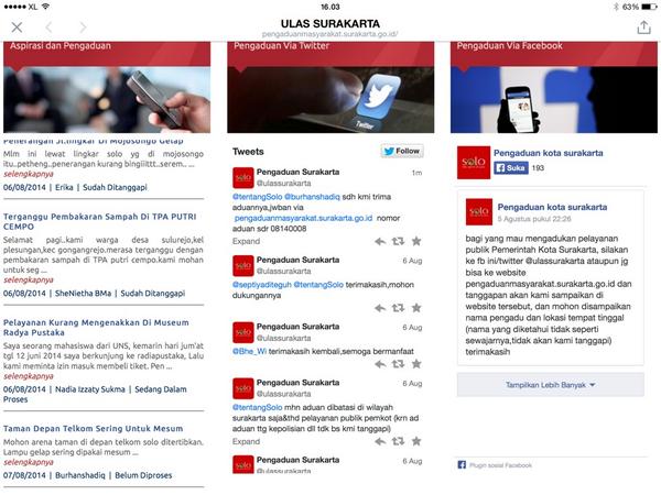 pengaduan masyarakat kota Solo dg mention ke <a href="/ulassurakarta/">Pengaduan Surakarta</a>, dikasih nomor pengaduan dan bs dipantau di web. Keren!