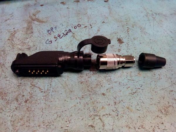 The new style connector for the new headsets. Basically a conversion connector from the radio to a hirose style.