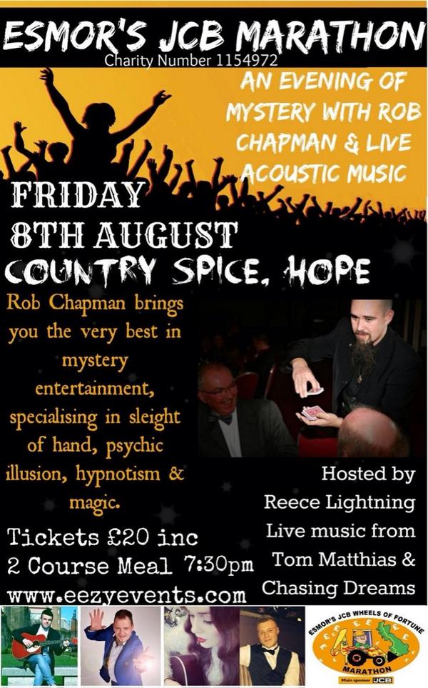 WreXfest (@wrexfest) on Twitter photo TOMORROW NIGHT @Countryspice1 @RobChapmanMagic <a href="/RLRofficial/">Red Lion Royals</a> raising money for <a href="/Esmorsmarathon/">Esmor's Marathon</a> msg <a href="/EezyEvents/">EezyEvents</a> for tix TOMORROW NIGHT @Countryspice1 @RobChapmanMagic <a href="/RLRofficial/">Red Lion Royals</a> raising money for <a href="/Esmorsmarathon/">Esmor's Marathon</a> msg <a href="/EezyEvents/">EezyEvents</a> for tix