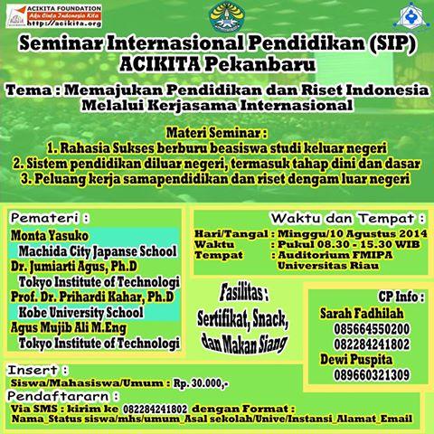 Vina_Mardina's tweet photo. SEMINAR INTERNASIONAL PENDIDIKAN presented by ACIKITA Pekanbaru, yuk dapetin Tips BEASISWA KULIAH KE LN cc @wd_velly http://t.co/Orfj4YHzql