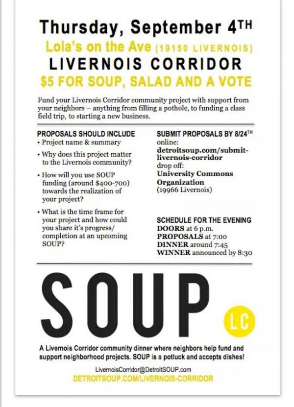 RevolveDetroit's tweet image. Today at Lola's on the Avenue: Livernois  Corridor SOUP

@DetroitSOUP