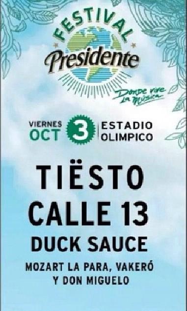 ElectroPartyDR's tweet photo. #FestivalPresidente October 3rd on Stage @tiesto @DuckSauceNYC @Calle13Oficial by @CervPresidente http://t.co/49NFbsXJg5