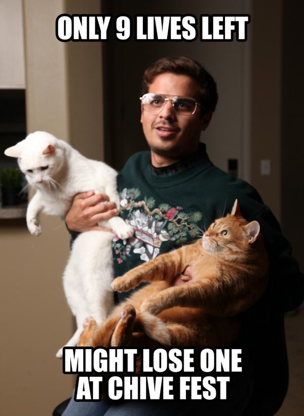 TheChivery's tweet photo. Mac only has 9 lives. One to party hard with you. Only 9 days till #ChiveFestDenver. RT for a chance to win tickets! http://t.co/dXXqBhzmw3