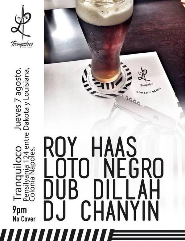 tranquiloco's tweet photo. Hoy a las 7:00 PM Roy Haas y Loto Negro estarán ambientando el @tranquiloco con algo #Dub. ¡Acá nos vemos! http://t.co/c6U78iQrXl