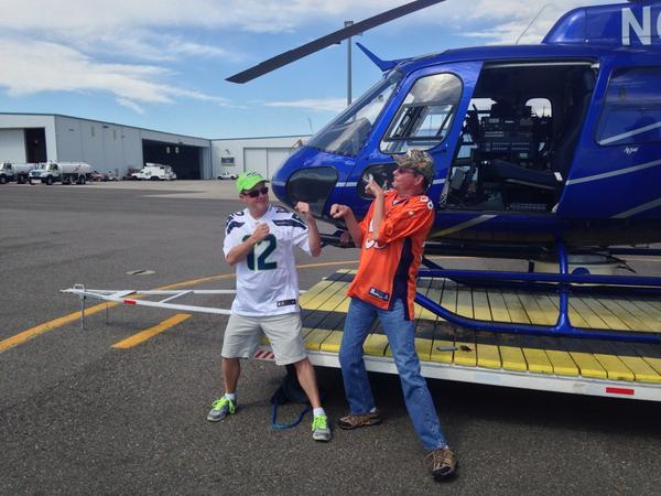 CodyCrouch's tweet image. It's already getting chippy! Battle in the skies with @JetCopter850. #GoBroncos #GoHawks
